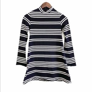 Zara Trafaluc Black White Mod Fit Flare Ribbed Stripe Long Sleeve Mockneck Dress